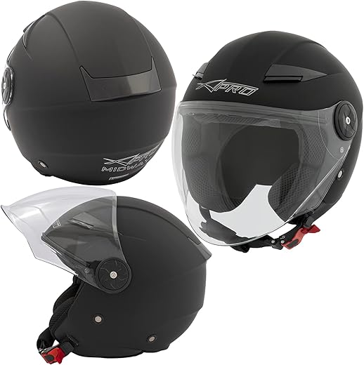 A-pro Scooter Helmet City Moto Jet ECE 22 Certified Long Visor Black Matt S
