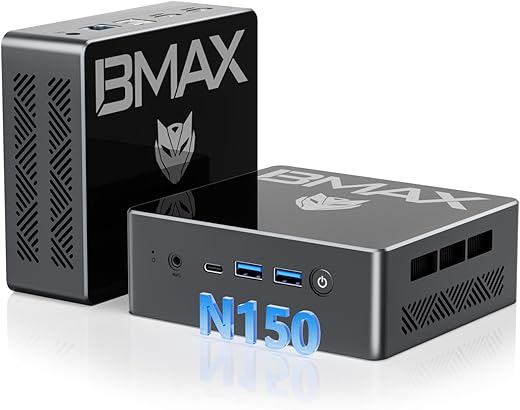 BMAX Mini PC, 2025 Intel Twin Lake N150 (Beat N97/N100,up to 3.6GHz) 16GB RAM 512GB M.2 SSD, Mini Desktop Computer,W-11 Pro,4K@60Hz Triple Dual Display HDMI, Type-C, WiFi 5, Bluetooth 5.0