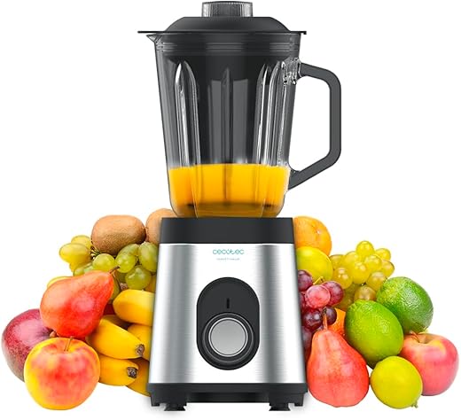 Cecotec Batidora de Vaso Power Black Titanium 1800MAX Inox. 1800W Máxima Potencia, Cuchilla de 6 hojas con Recubrimiento de Titanio Negro, 1,5L, 5 Velocidades + Función Pulse y Tapón dosificador