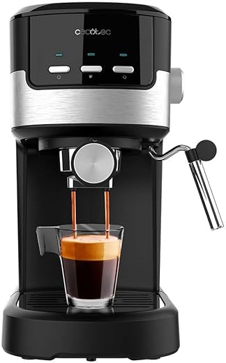 Cecotec Compact Espresso Coffee Maker Power Espresso 20 Pecan. 1100 W, 20 Bars, Thermoblock System, Steerable Steamer, Portafilter Arm with Double Output and 2 Filters, 1.25 Litres