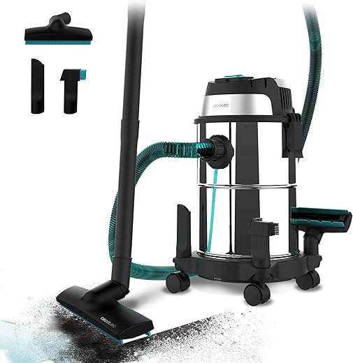 Cecotec Conga Rockstar Wet & Dry Steel 16L Solids and Liquids Vacuum Cleaner. 1200 W, 20 kPa, Dual Function: Vacuum Cleaner and Blower, Metal Frame, Wheels, Radius of Action 5 m