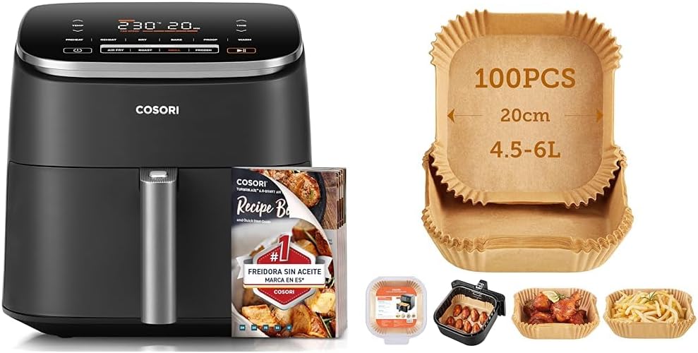 COSORI XXL Turbo Blaze Hot Air Fryer, 6L Hot Air Fryer with 5 Speed Levels and Baking Paper for Hot Air Fryer 4.5-6L