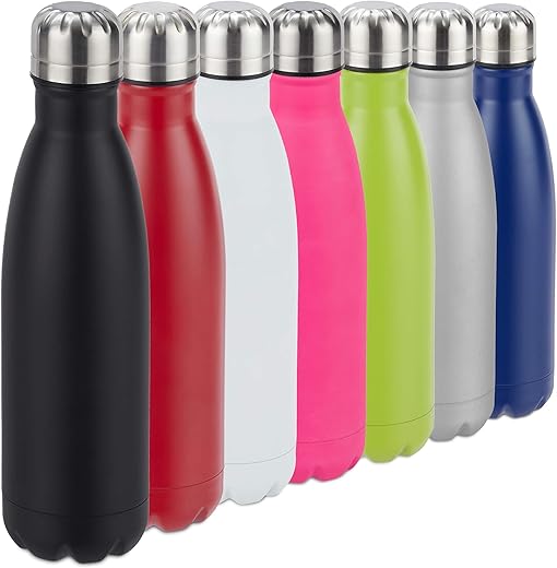 Relaxdays, 500 ml BPA Free Isothermal Water Bottle for Hot and Cold Drinks, Stainless Steel, Black