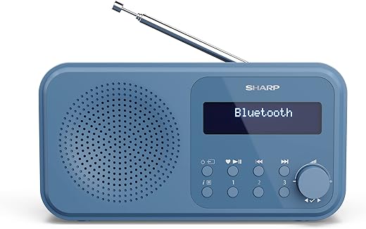 Sharp DR-P420(BL) Tokyo Dab+, Dab and FM Portable Digital Radio with RDS, BT 5.0, USB or Batteries, Mini Jack, Telescopic Antenna, Auto Search, 20+20 Memories, Time and Date Auto, Alarm, Blue