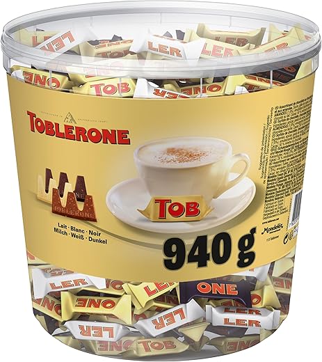Toblerone Assorted Mini Swiss Chocolate Mix Flavors: Milk Chocolate, White Chocolate and Dark Chocolate with Honey Nougat and Almonds, Pack 900 g