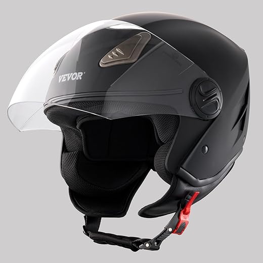VEVOR Motorcycle Helmet, 3/4 Face, ABS and High Density with Bluetooth Slot and Interchangeable Lenses, Comfortable Motocross Helmet, Suitable for Youth and Adults, 347 x 275 x 238 mm, L