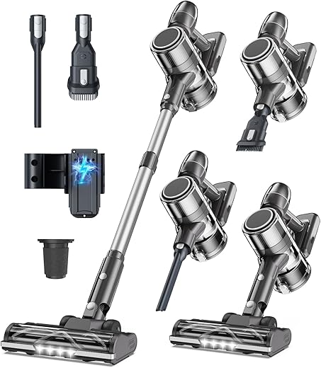 Aspiradora Sin Cable Aspirador Escoba - Aspiradoras de Mano Vertical Electricas Cordless Vacuum Cleaner Potente Inalámbrica de Pie Bateria con Cepillo para Pelos de Mascota Suelo y Alfombra