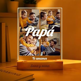Personalized Lamp with 4 Photos Collage. Personalized Lamps LED Light Personalized Gifts with Photo for Men Gifts Father's Day Gifts for Fathers Gifts Birthday Gifts