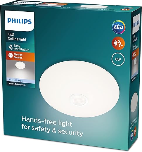 PHILIPS LED Mauve Ceiling Light with Integrated Motion Detector, 6 W, White